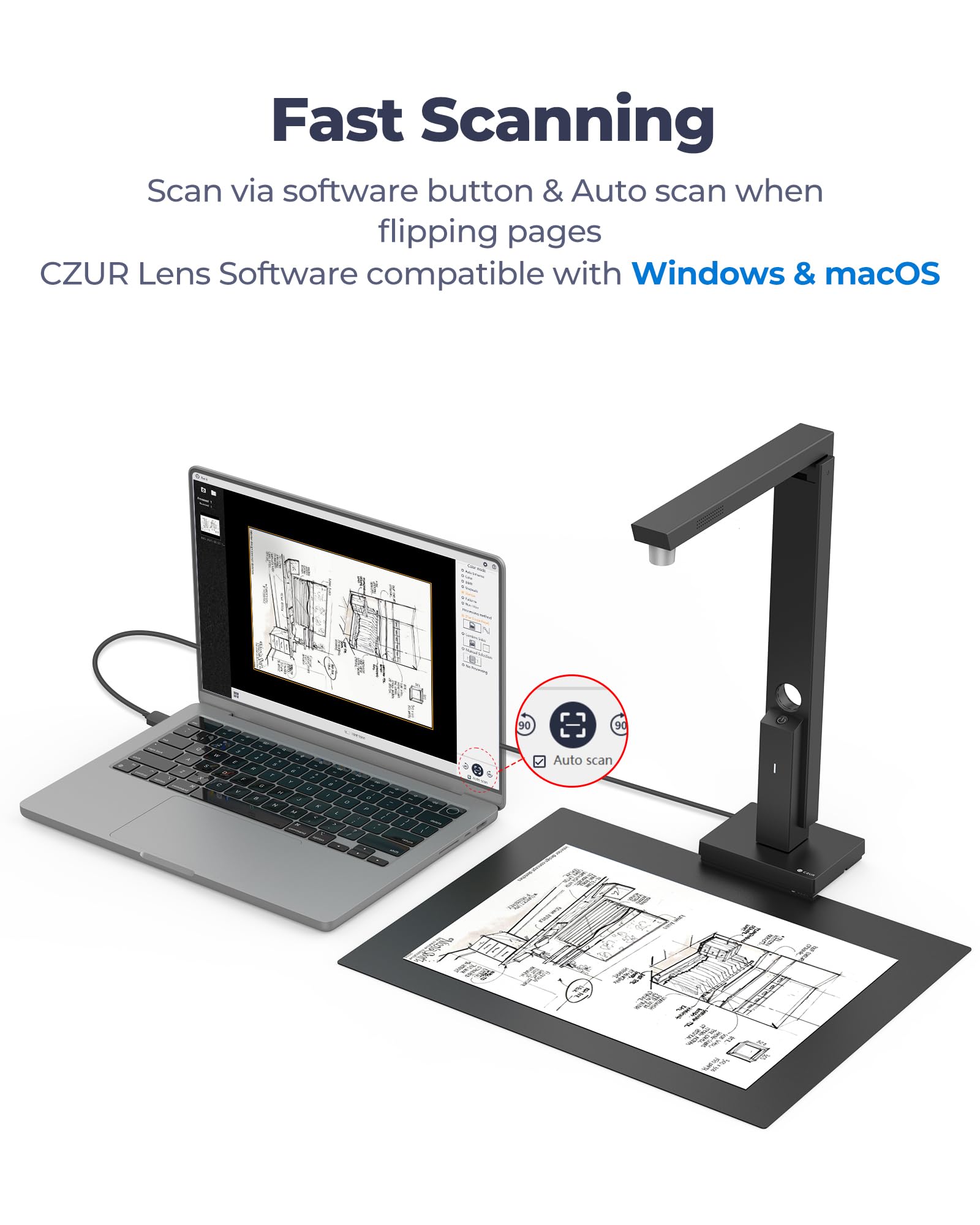 Amazon | CZUR ポータブル12MPドキュメントスキャナー、USB