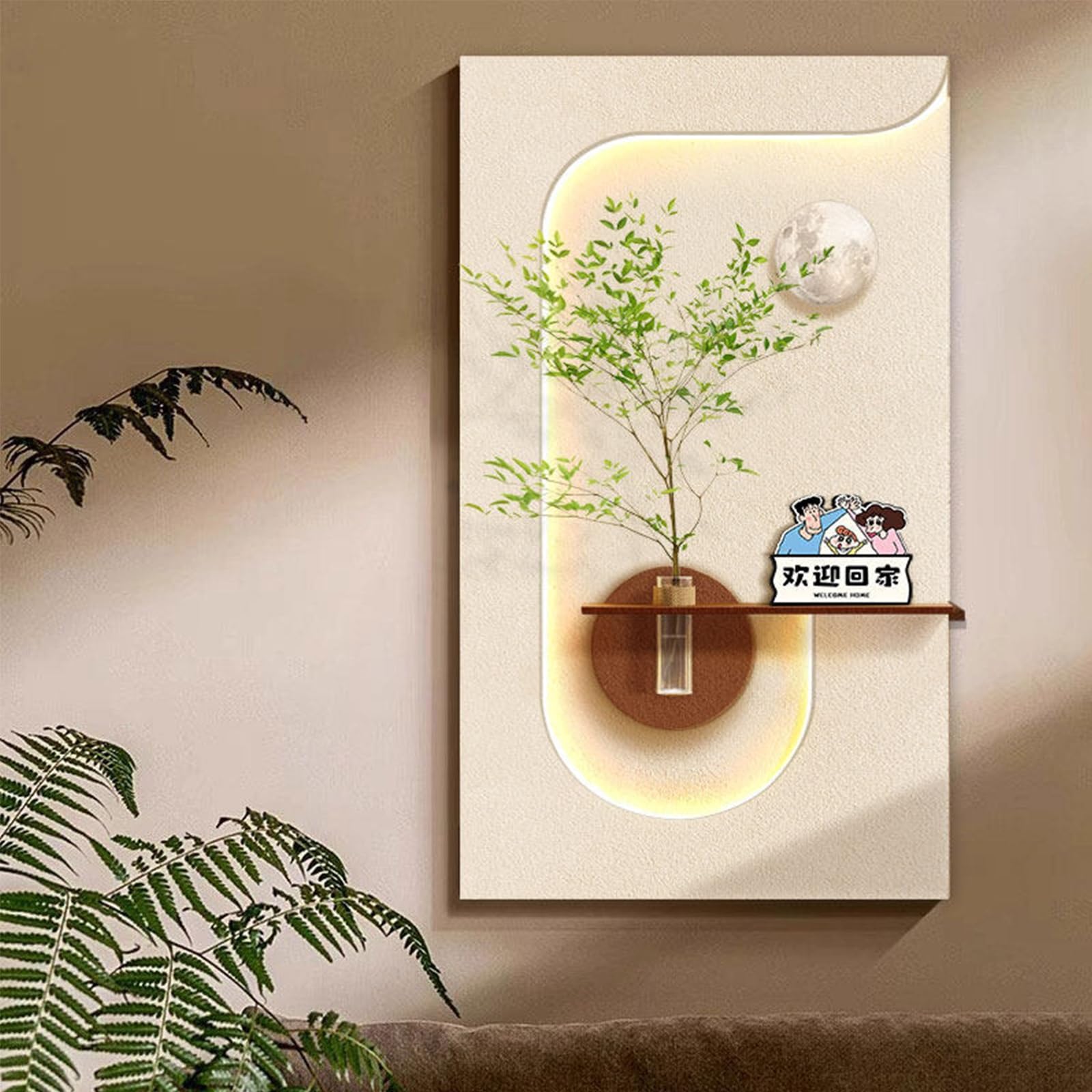 PGZMDTWI 3D Sandstone Textured LED Glass Vase Cream Sculpture,Modern Living Room Entryway Wall Painting Décor(E,100 * 190CM 9.4 * 74.8IN)