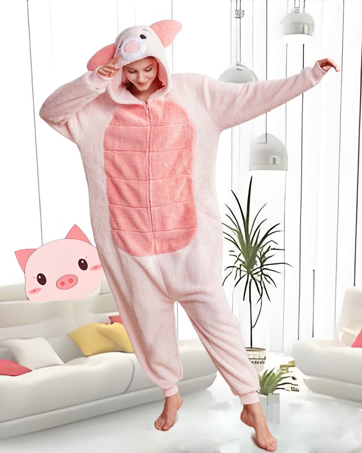 LaahoemAnimal Cochon Pyjama Unisexe Adulte à Capuche Homme Femme Porcs Combinaison Costume Cosplay vêtements Nuit