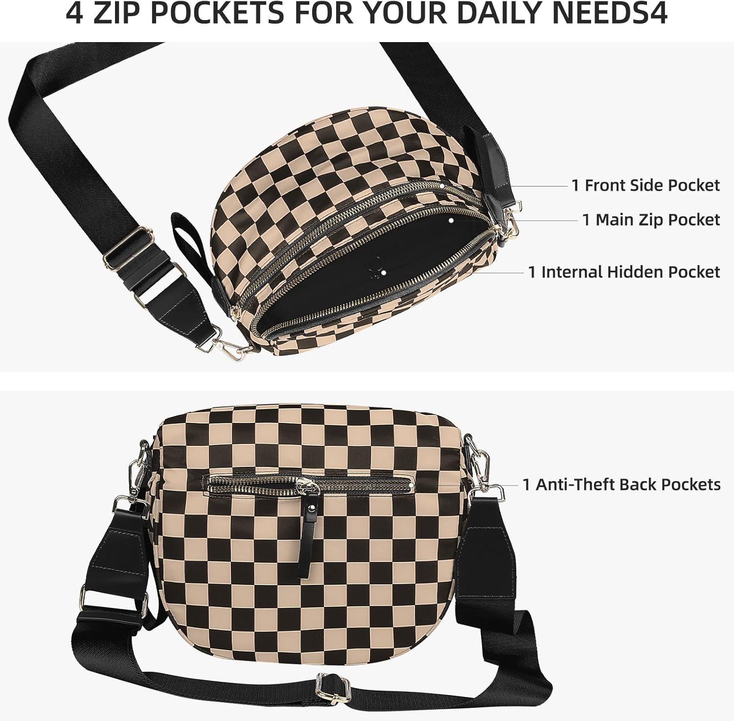 Titosha Oversized Nylon Bum Bags for Women Crossbody, Adjustable Strap Black Crossbody Bag Large Fanny Packs Sling Bag