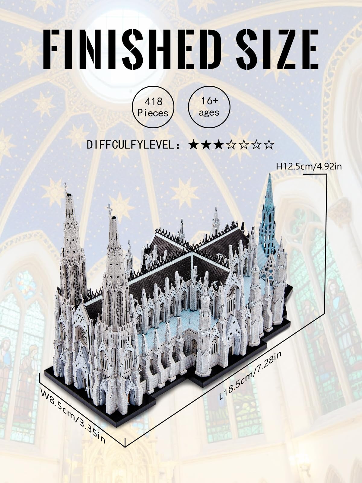 Piececool Puzzle 3D Metal Maquette, Lieux D'intérêt Architectural Maquettes à Construire, Maquettes et Modélisme, Cadeau d'anniversaire pour Adultes Et Adolescents (Saint Patrick's Cathedral)