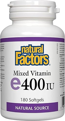 Natural Factors, Vitamina E mixta 400 UI, soporte antioxidante para la salud cardiovascular y general, 180 cápsulas blandas (180 porciones)