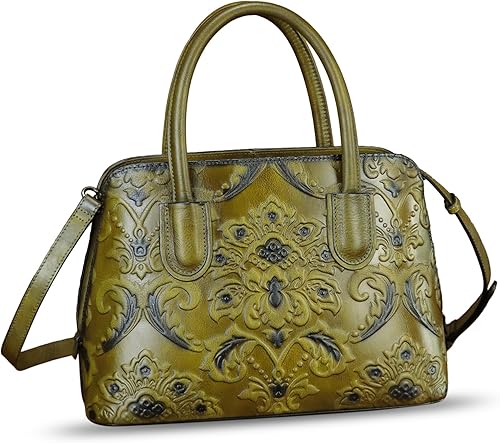 Bolso de mano de cuero genuino para mujer, bolso cruzado vintage con asa superior, hecho a mano, retro, de cuero en relieve