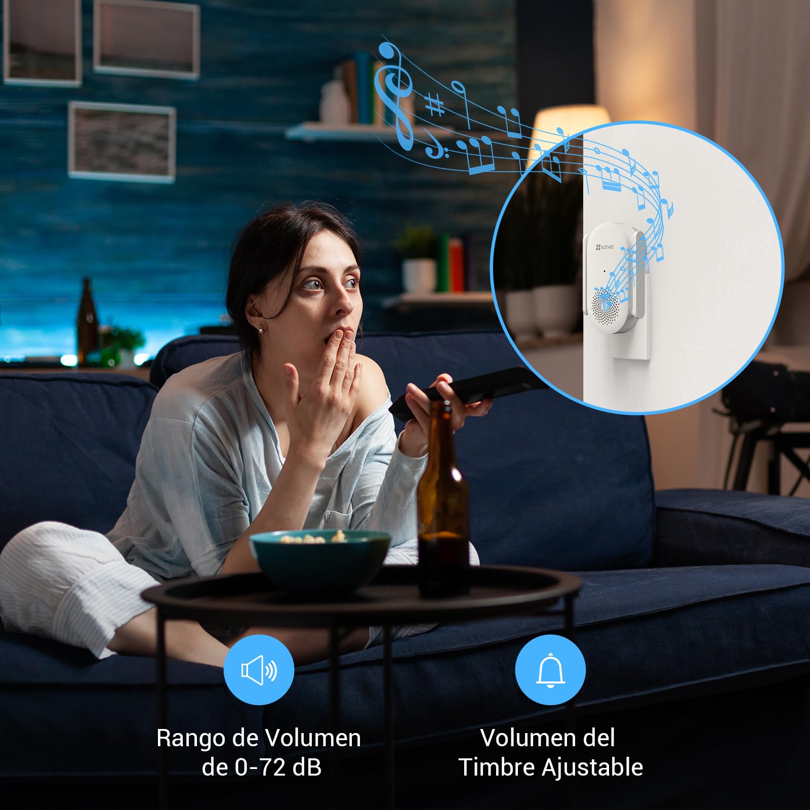 EZVIZ CH1 Chime WiFi Inteligente Timbre de Puerta, Timbre Interior Extra Compatible con Timbre con Vídeo EP3x Pro, Sirena Incorporada, Volumen Ajustable hasta 72dB, Antena Dual, Instalación Enchufable