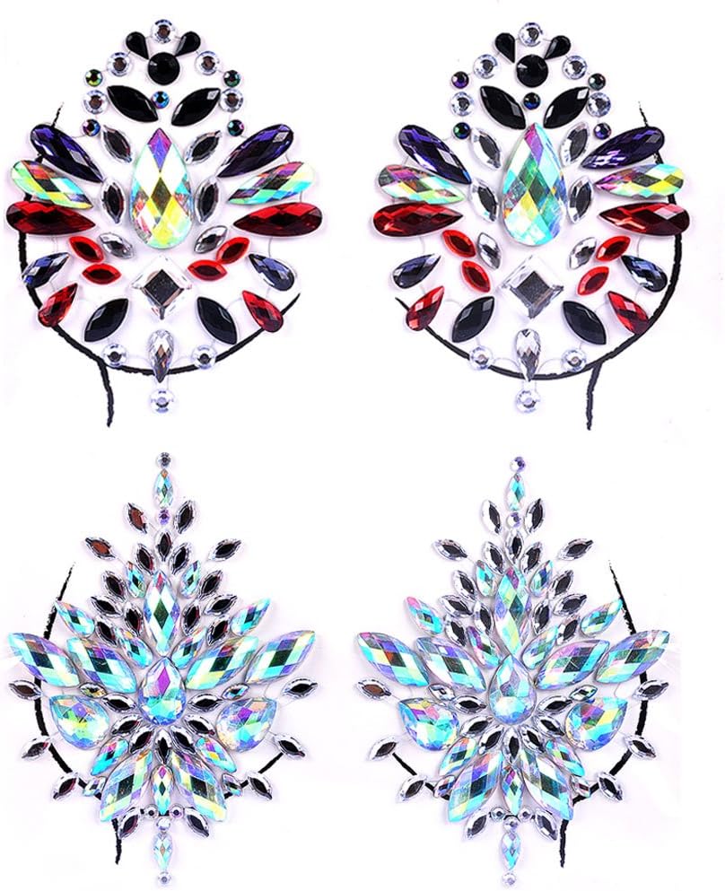 Body Jewels Festival, Lady Up 2 PCS Breast Jewels Tattoo Set Mermaid Rhinestones Face Body Stickers Crystals Gem Stone Glitter for Women, Girls and Kids