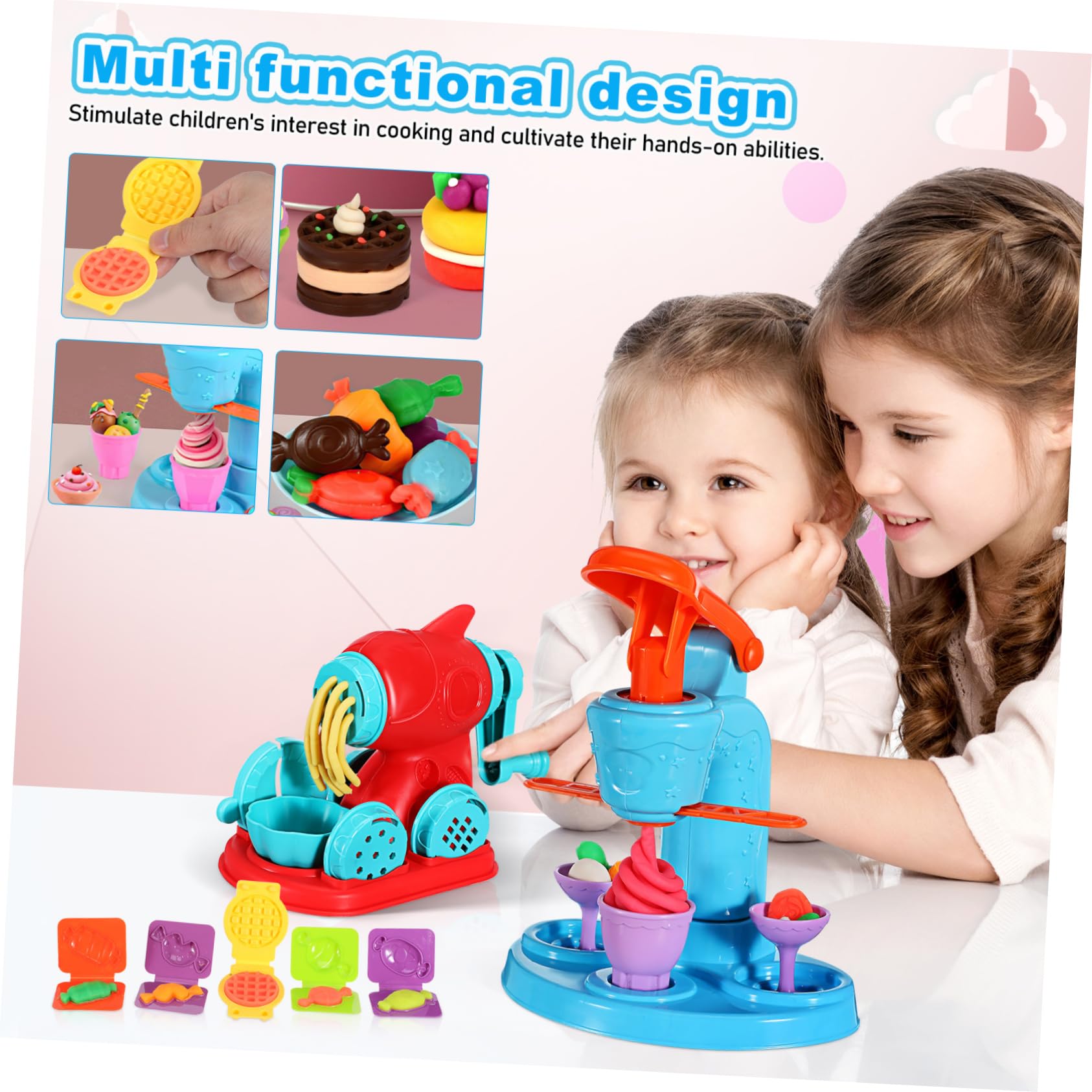 KOMBIUDA 51pezzi Cucina per Ragazzo Ragazza Macchina per Gelati e Hamburger di Pasta Accessori per Impastare e Attività Artistiche Kit di Gioco per Ragazzo Ragazza e Bambine
