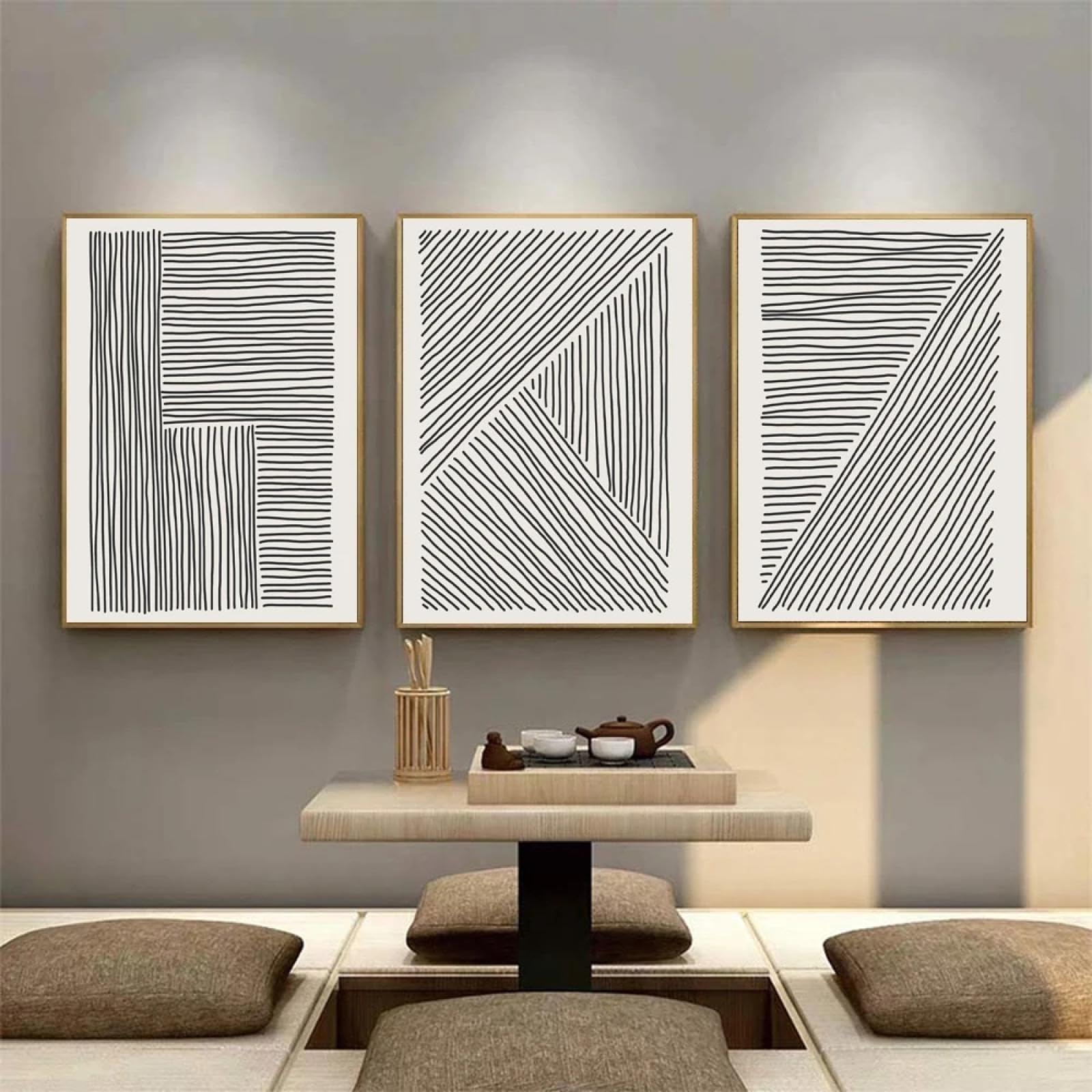 Affiches géométriques abstraites triptyque 80x110 cm salon - 8