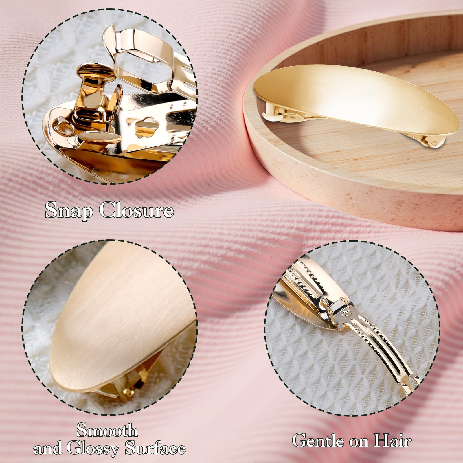 Mbsomnus 3 sztuki francuskich spinek do włosów, 8 cm, dla kobiet, metalowe, francuskie włosy, płaskie, owalne, złote spinki do włosów, kok, automatyczna ozdoba do włosów dla kobiet i dziewcząt, do