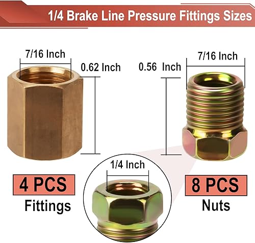 Miniatura 2 de Accesorios de presión de línea de freno de 14, 12 piezas de 716 pulgadas a 24 roscas surtido de accesorios de línea de freno de latón para tubo de