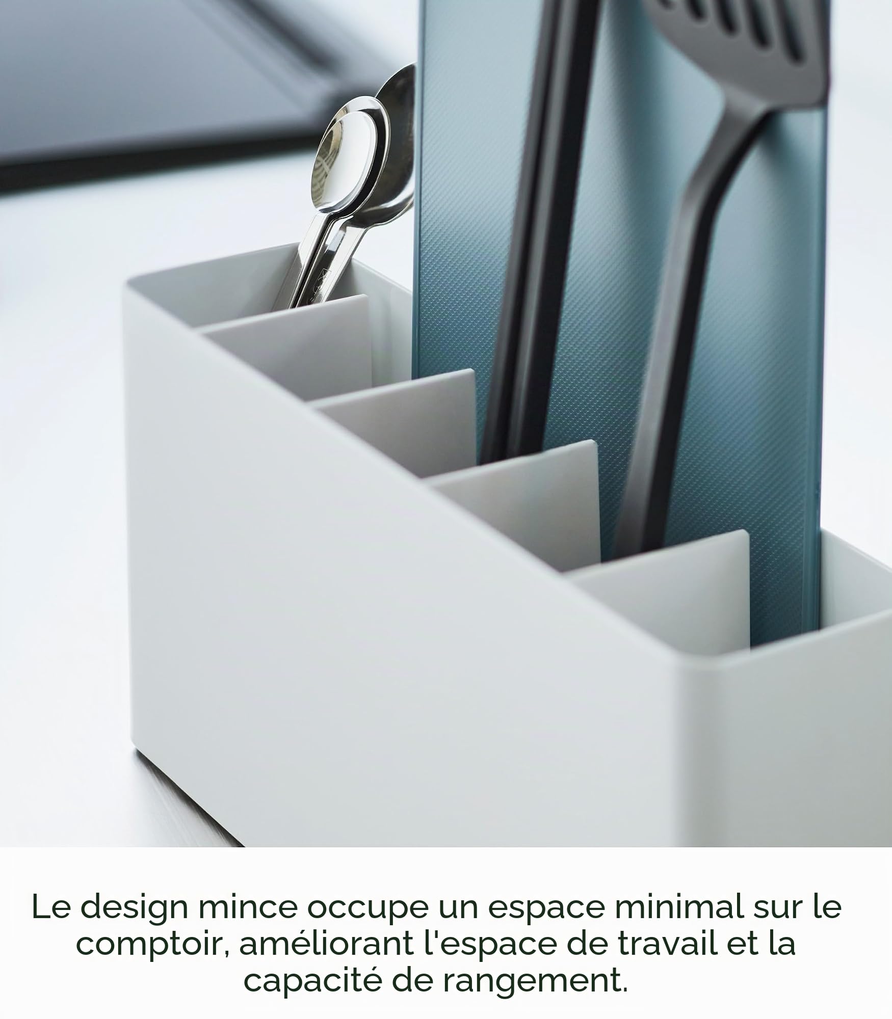 Yamazaki 8146 Organiseur pour ustensiles de cuisine en acier inoxydable Blanc