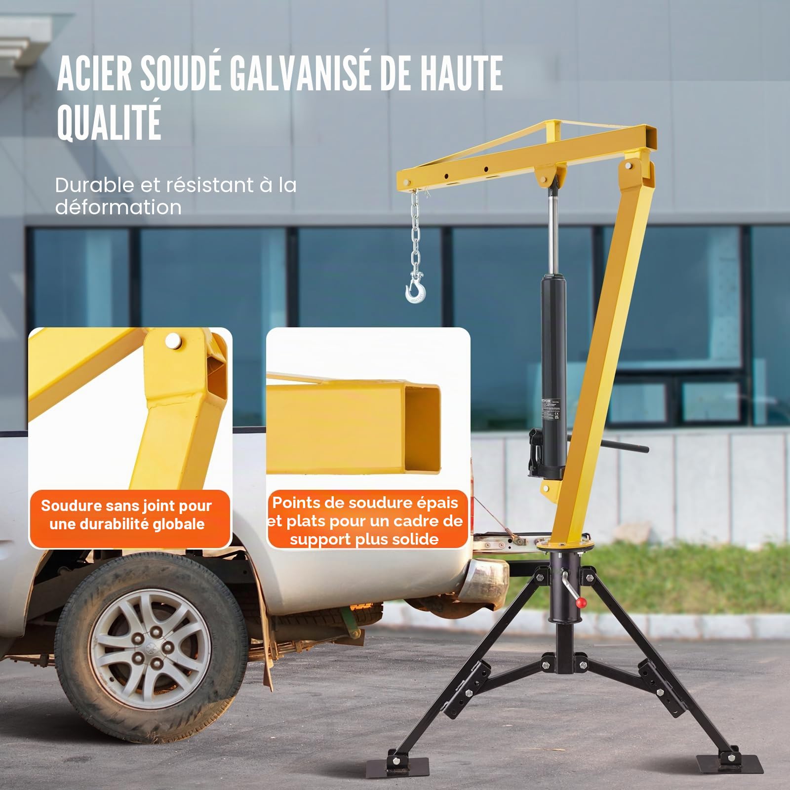 VEVOR Grue hydraulique pour camionnette, capacité 454 kg grue montée sur attelage, pivotante à 360°, capacité 500 lb, 750 lb, 1000 lb, pour soulever des marchandises de construction, foresterie, usine