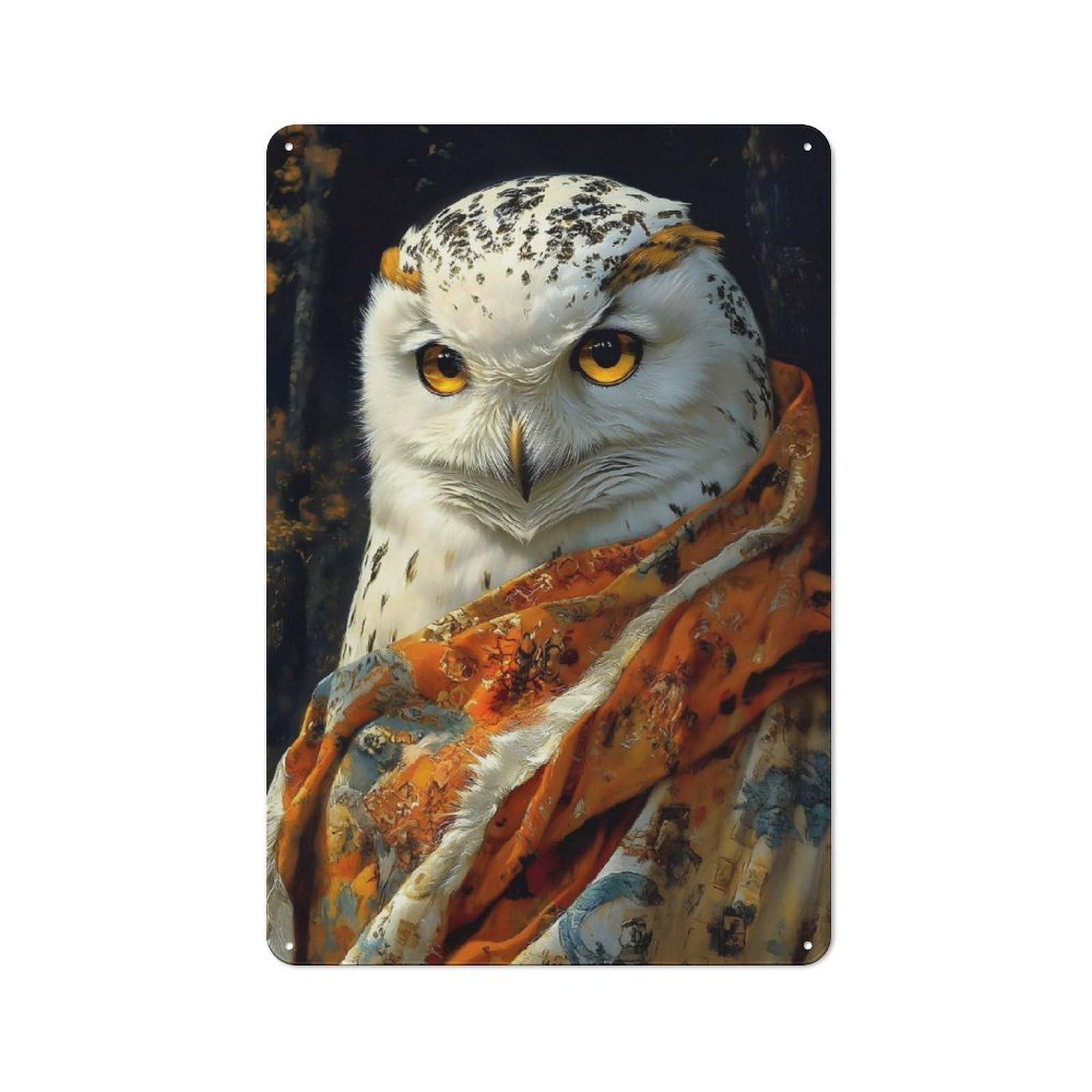 Snowy Owl Portrait Animal Shed Style Metal Wall Decor 30x20cm, Tin Sign for Conservatory, Home Bar Or Utility Room