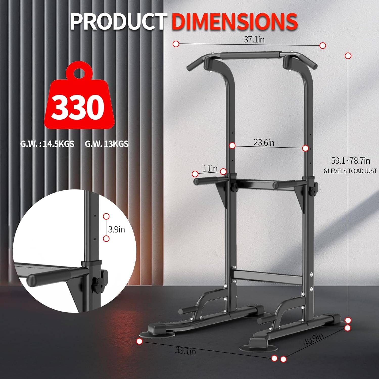 Z ZHICHI Pull Up Dip Station For Home Gym Strength Training Fitness Workout Station Chin-Ups Push-Ups Pull-Ups Dip-Ups 330LBS T055CDC