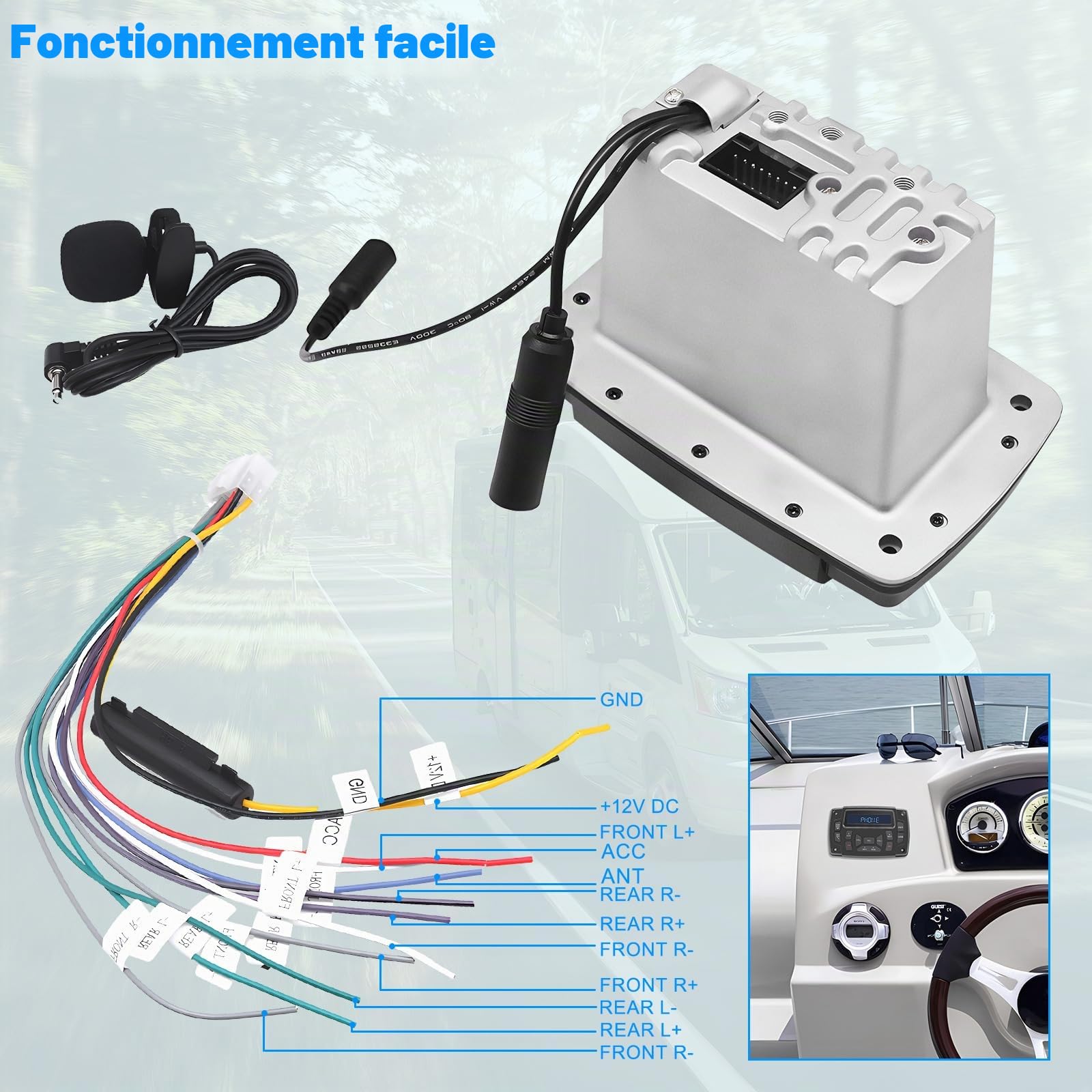Geloo Bateau Marine Stéréo Étanche Lecteur MP3 AM/FM Radio Stéréo Media Récepteur Mains Libres HD pour Bateaux,Yachts,Marins