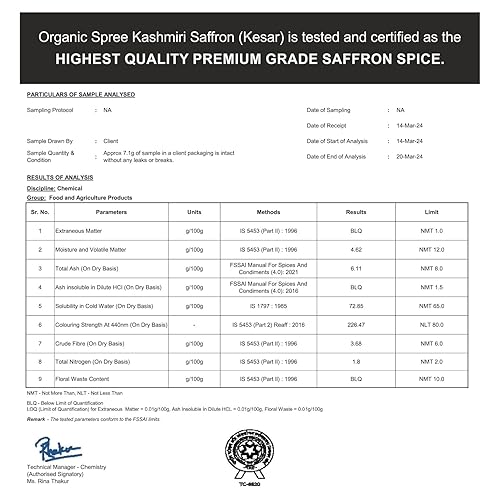 Miniatura 2 de Organic Spree Azafrán de Cachemira Kesar 1gm (0.035oz) Hilos Puros y Naturales l De las mejores tierras de cultivo de Pampore, J&K l Certificado