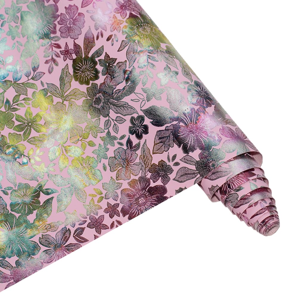 Tela de piel sintética floral colorida de 16 x 54 pulgadas para manualidades, tela sintética de piel sintética estampada para estuche de maquillaje, bolsos, bolsos, proyectos de reparación de