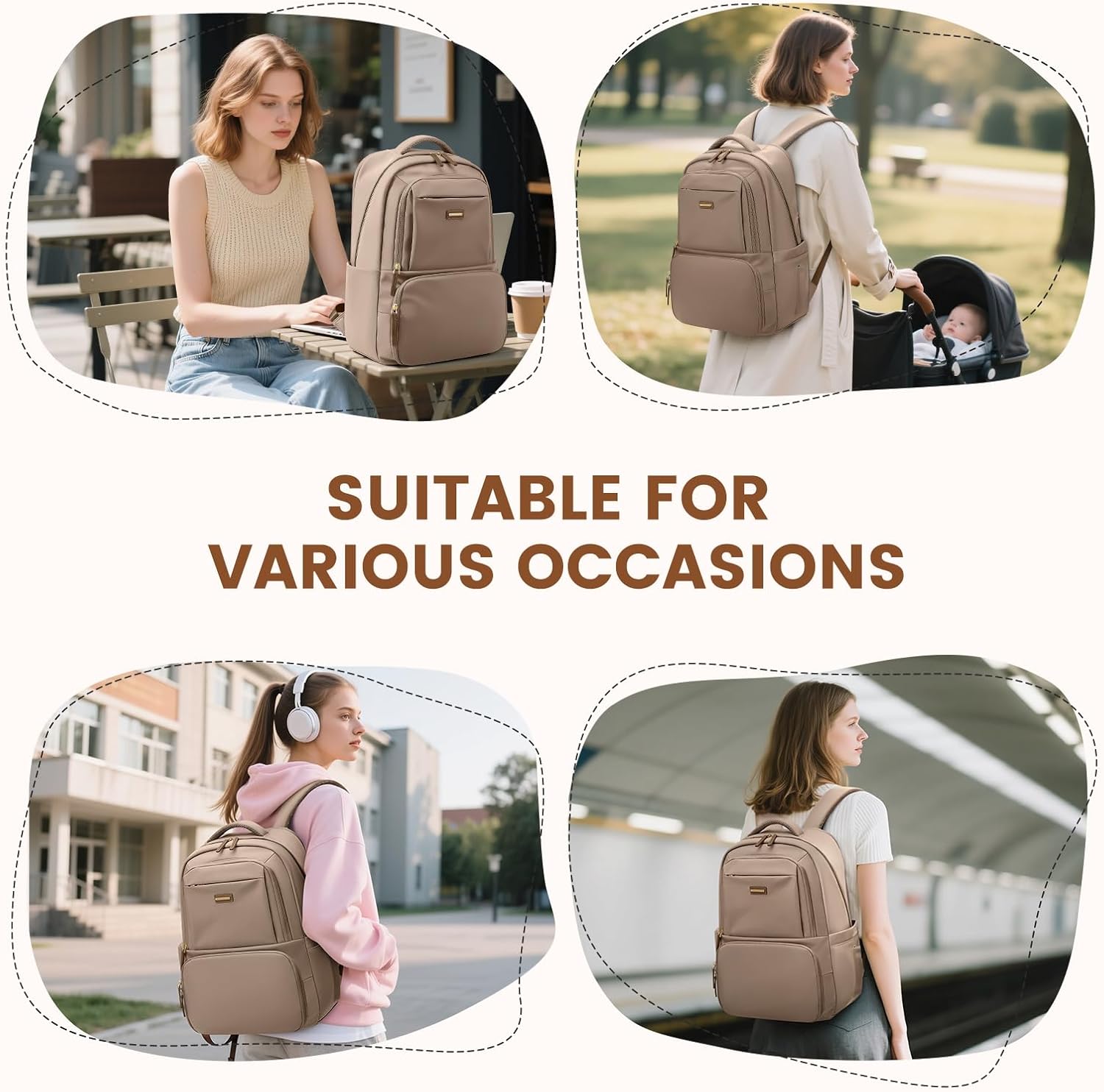 Lunch Backpack 16 Inch Laptop Backpack with Insulated Cooler Lunch Box Food Bag for College Work Camping Picnics (Champagne)