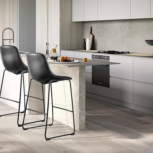 Miniatura 58 de Rfiver Taburetes de bar de piel sintética de poliuretano, juego de 2, taburetes industriales con respaldo y reposapiés, sillas modernas sin brazos