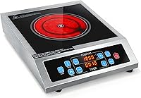 Cooktao 1800W Dual Coil Stainless Steel Single Burner Electric Cooktop - Portable Infrared Hot Plate with Precise Watt & Temp Control