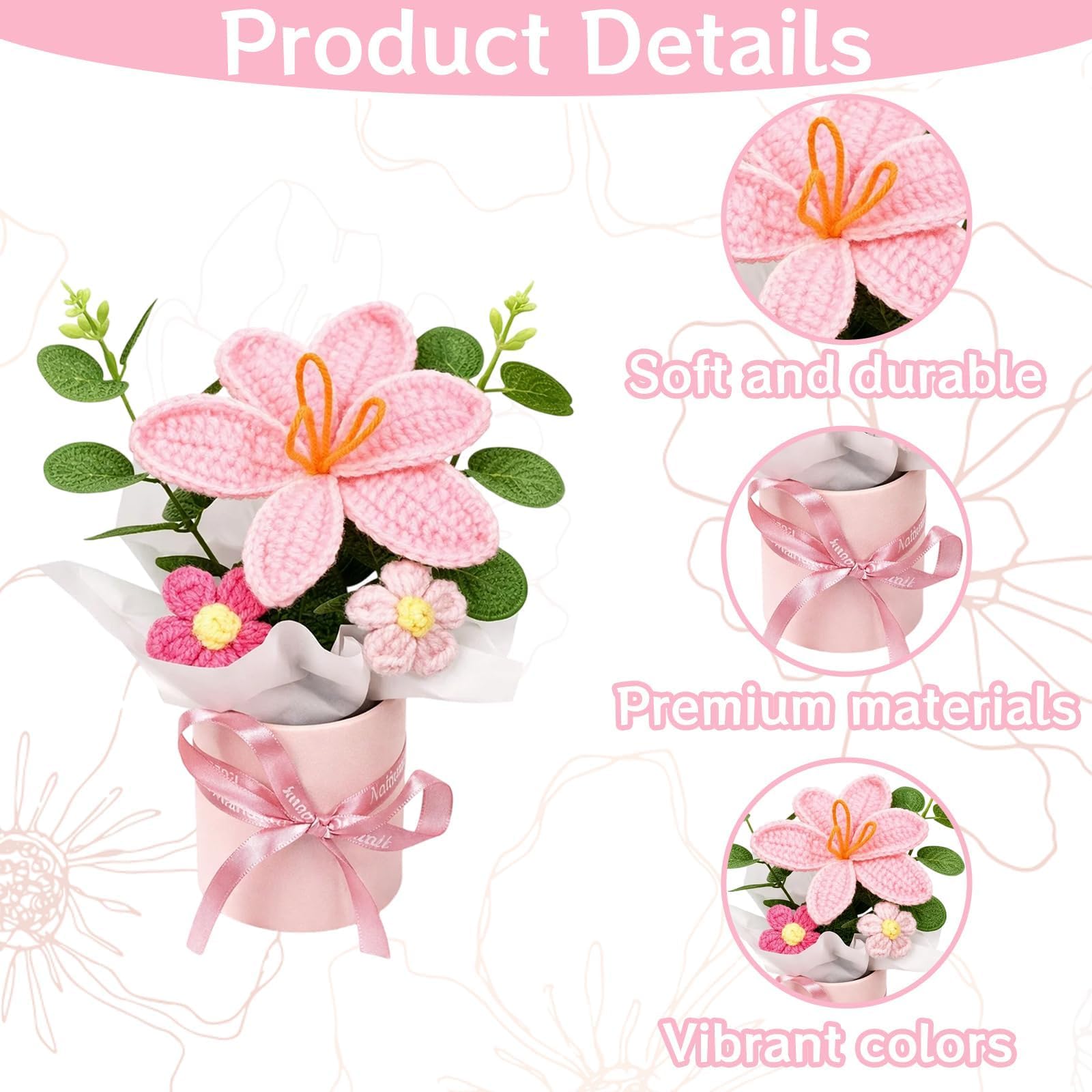 Fleur Crochet Tulipe Rose Bouquet Décoration Intérieur Cadeau Anniversaire Mariage