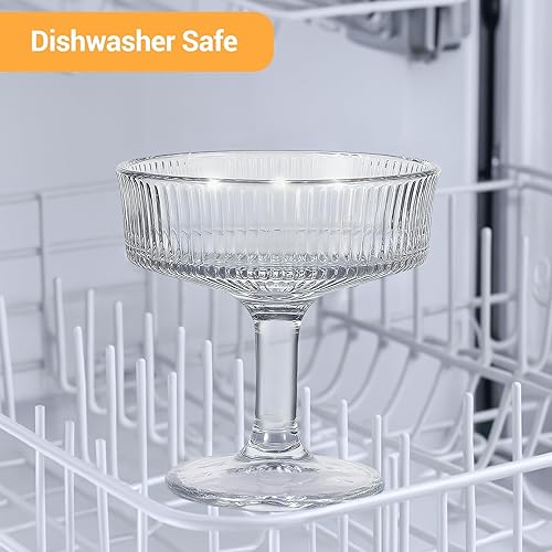 Miniatura 4 de Paquete de 12 vasos de cupé acanalados  Juego de vasos de Martini vintage de 7 onzas, tazas de cóctel transparentes para whiskyMargarita (4.25