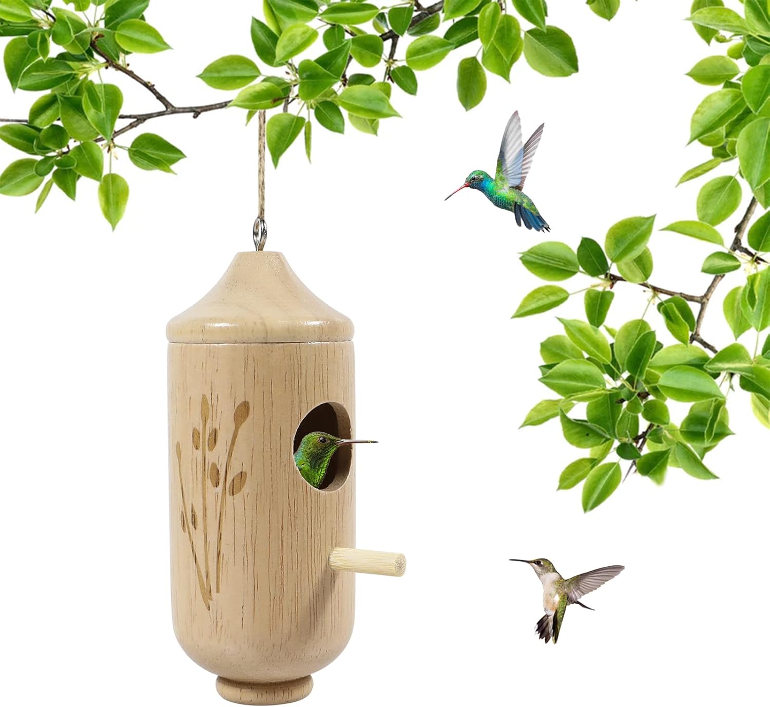 Hummingbird House for Outside Hanging,Wooden Hummingbird