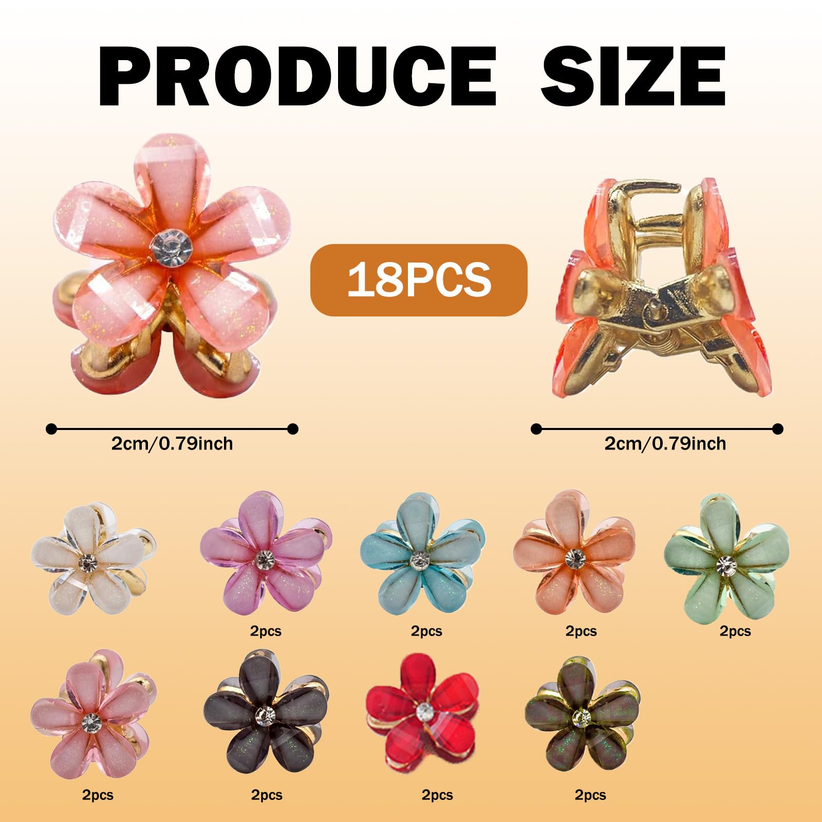 FISH DRAGATE 18pcs Mini Flower Claw Clips, 9 Colors, Women's Hair Accessories, Cute & Elegant - Image 2
