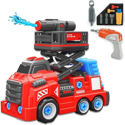 Miniatura 10 de 28cm Camiones Mezcladores de Cemento Grandes Desarmables para Niños de 3 a 5 y 6 a 8 Años, Juguetes de Construcción con Taladro Eléctrico, Juego de