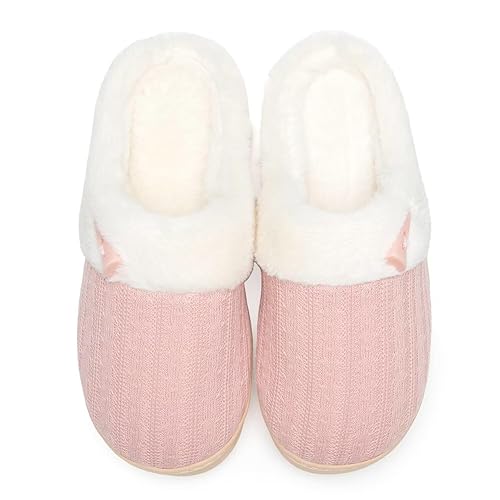 NineCiFun Women's Slip on Fuzzy Slippers Memory Foam House Slippers Outdoor Indoor Warm Plush Bedroom Shoes Scuff with Faux Fur Lining - 7-8 - Pink