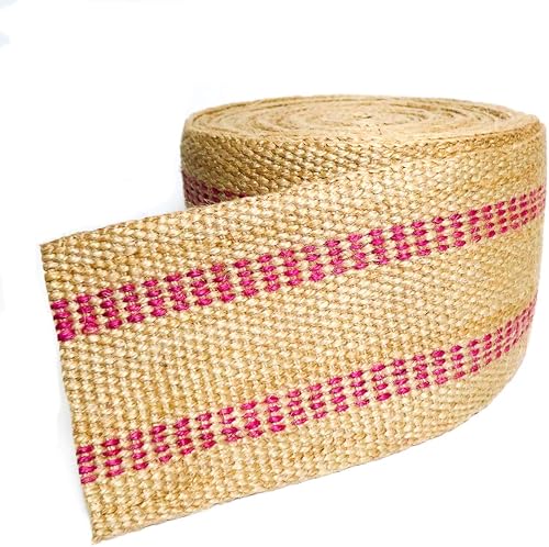 TapiceríaCinta de yute artesanal (arpillera) 3.5 pulgadas X 10 yardas, natural con rayas rojas