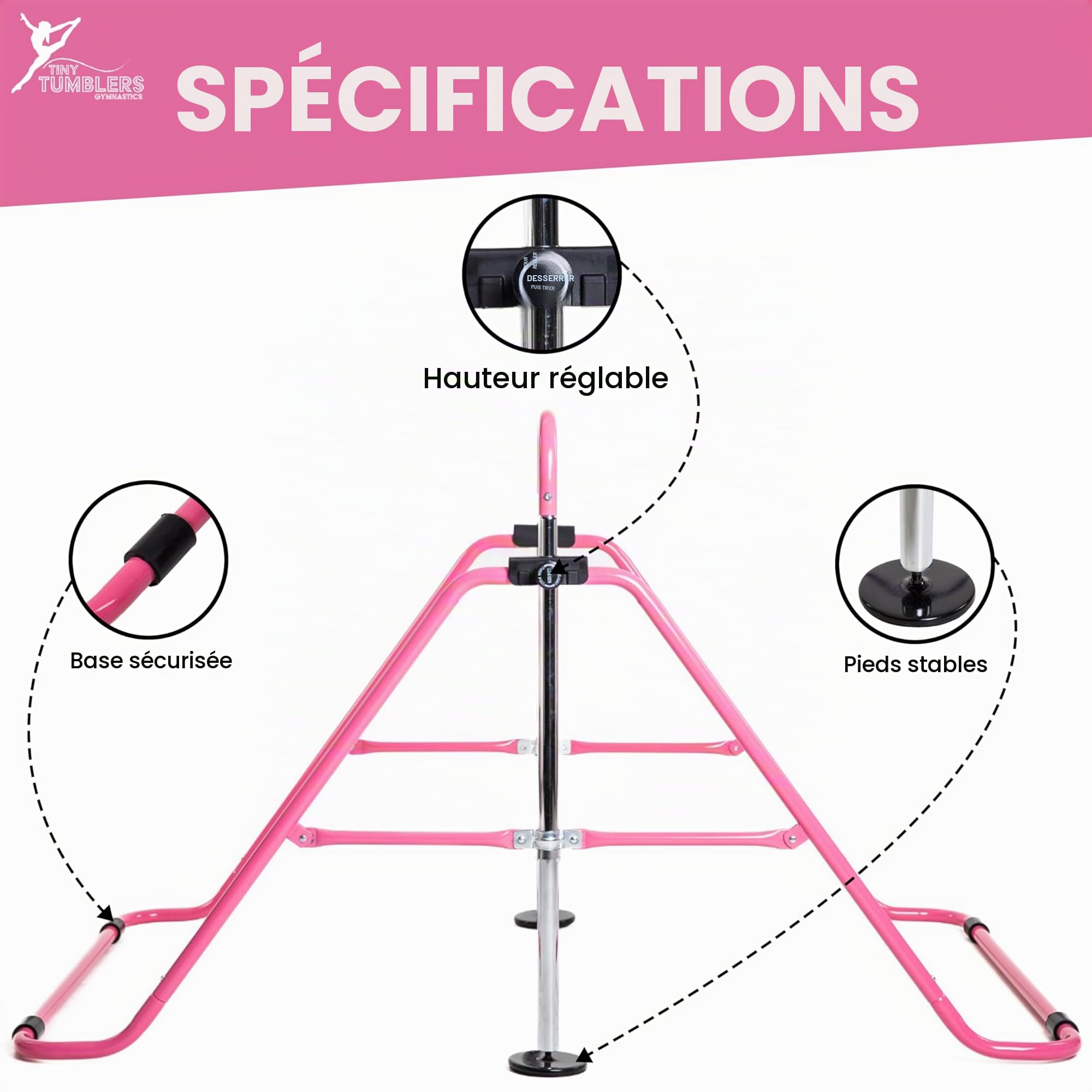 Barre de Gymnastique Enfant Réglable en Hauteur – Barre de Gym Stable pour Maison – Barre Fixe Enfant Intérieur avec Anneaux & Poignées – Équipement Gymnastique Sécurisé