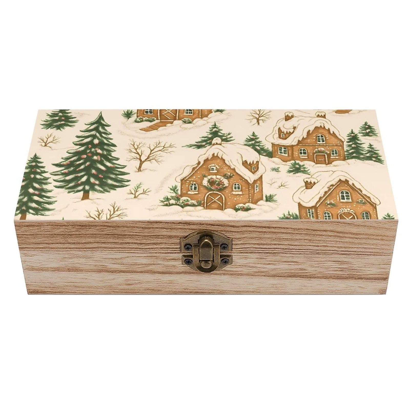 HLBSDM Christmas Gingerbread House Retro Wooden Storage Box Jewelry Art Gift Boxs Decorative Keepsake Boxes