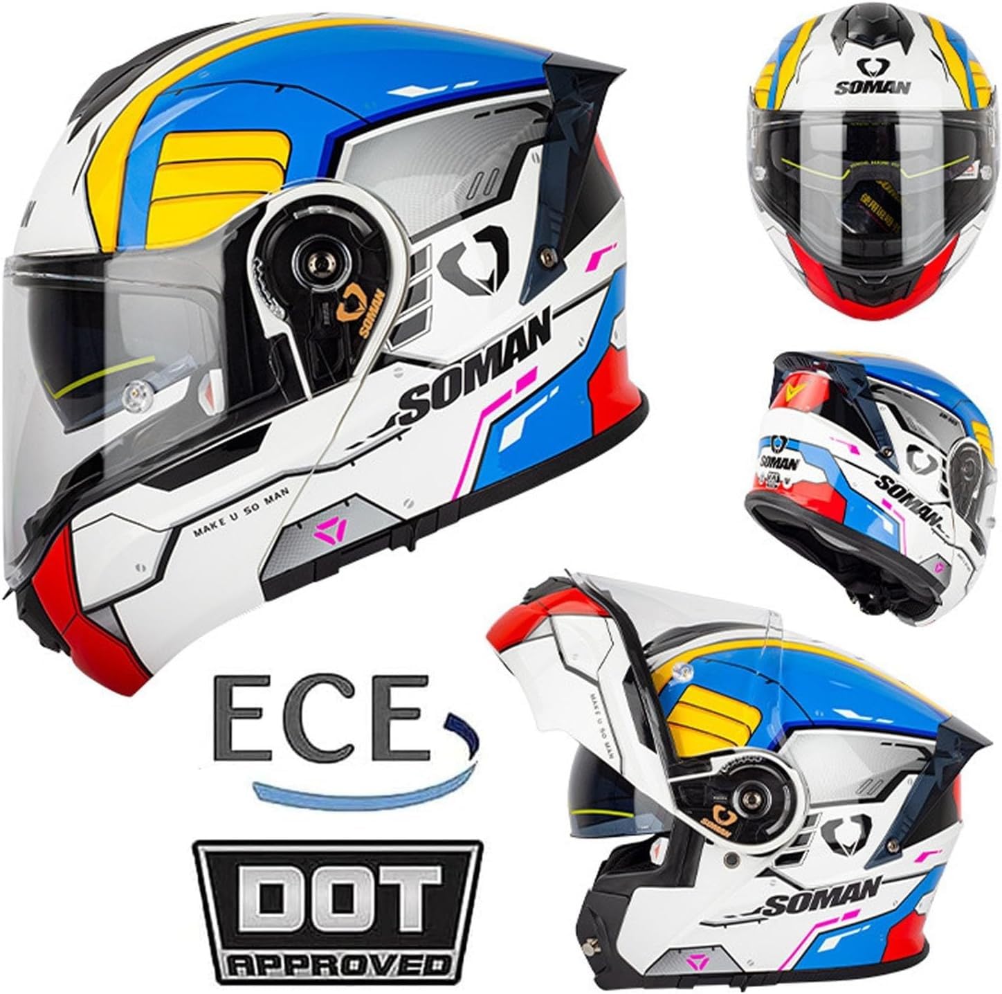 Casco Integrale modulare da Moto, antiappannamento, Doppia Visiera Parasole, Casco Cross-Country, ciclomotore, Casco da Corsa, Unisex, per Adulti, Uomo e Donna, omologato DOT/ECE E,L=59-60cm
