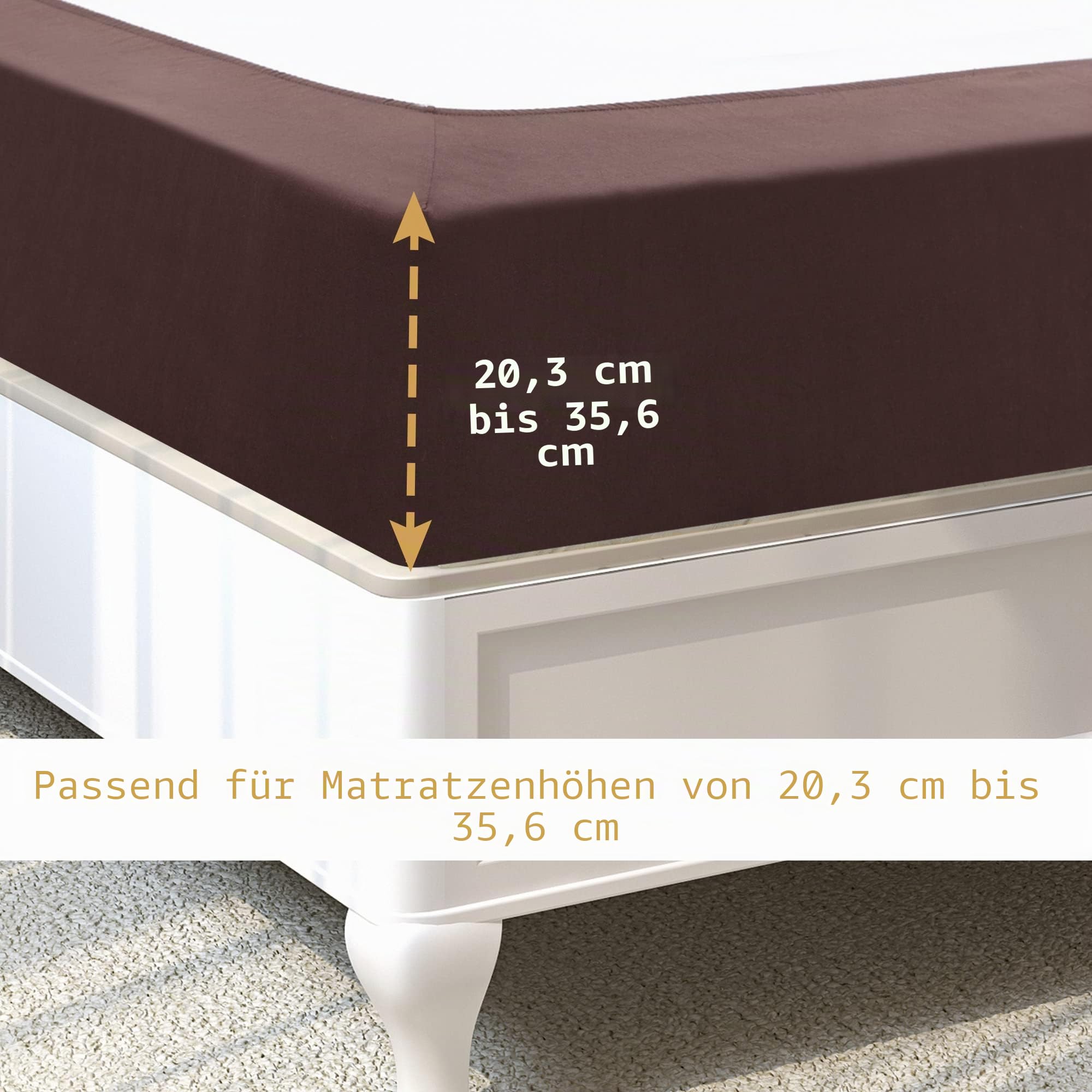 PiccoCasa Boxspring-Bezug, dehnbarer Stoff, 4 Seiten, Bettrock knitterfrei, für Zuhause, elastischer Matratzenbezug, passend für Matratzen bis zu 35,6 cm, Braun
