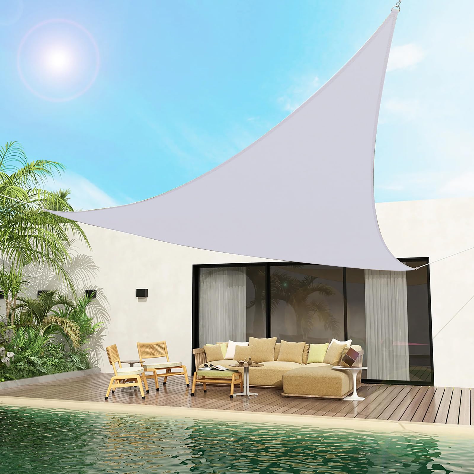Ghligna Sun Shade Sail Waterproof 3x4x5m Triangle Grey Shade Sail with 3 Ropes 420D Oxford Cloth 180gsm Heavy Duty Garden Sail for Patio Deck Backyard Outdoor Activities Garden Canopy, Grey