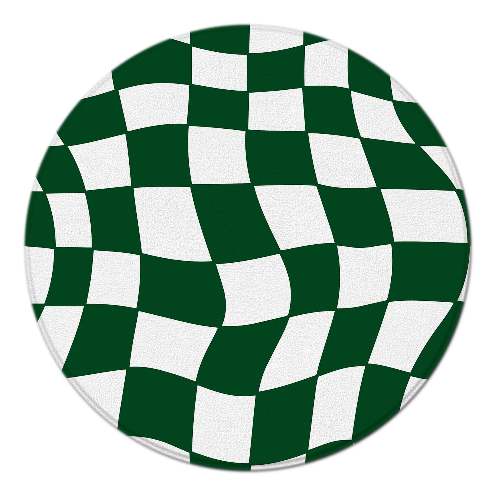 Green Checkered Round Area Rug Retro Vintage 60s 70s Groovy Checkerboard Modern Abstract Plaid Aesthetic Hippie for Living Room,Bedrooms,Office,Kids