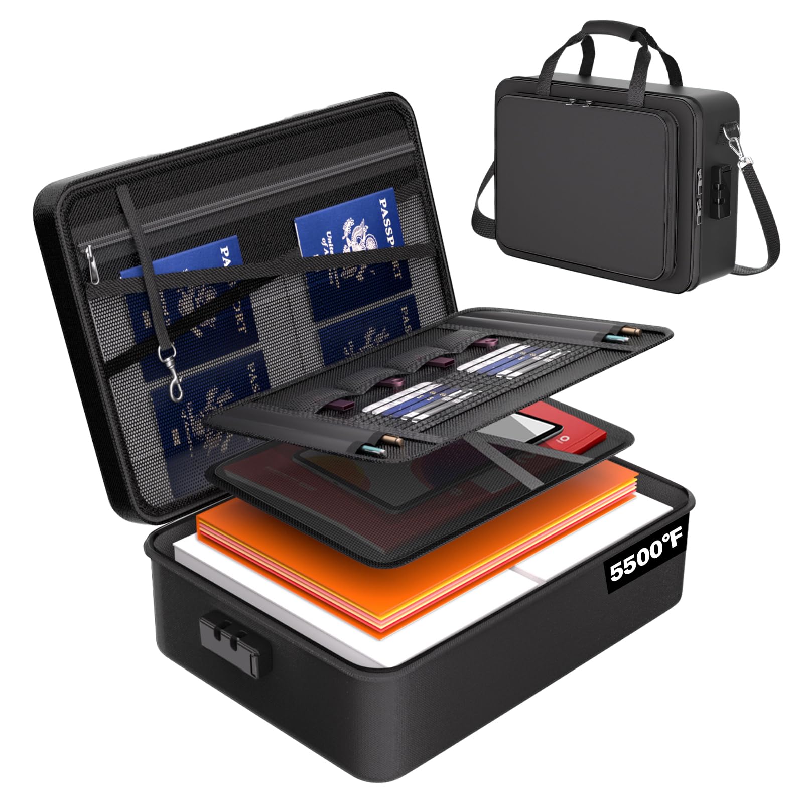 2025 Latest Model, 5200°F Fireproof Document Box, Important Document Organizer, Document Safe Box Fireproof Waterproof