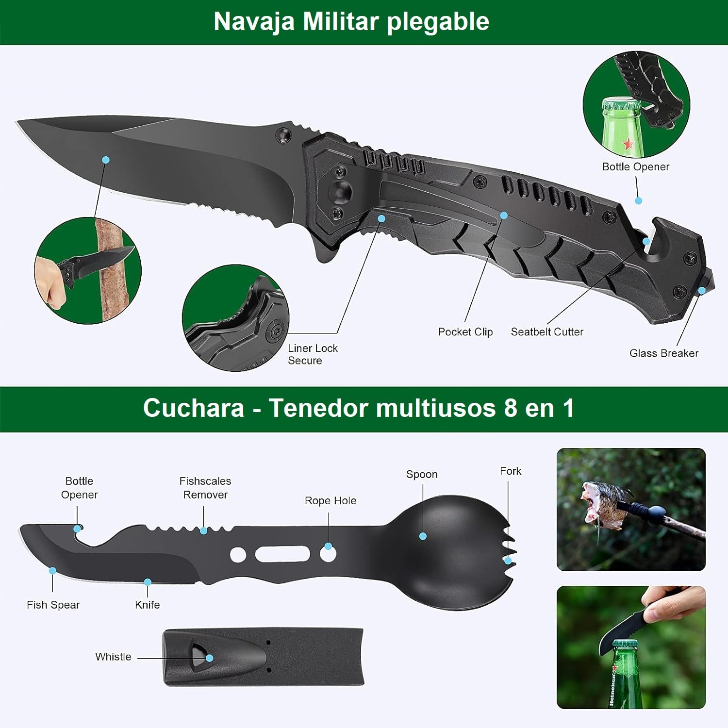 Kit de supervivencia para primeros auxilios con Hacha de Martillo Multifuncional 28 articulos distintos, Kit de Emergencia para Viajar Caminar Acampada Montaña