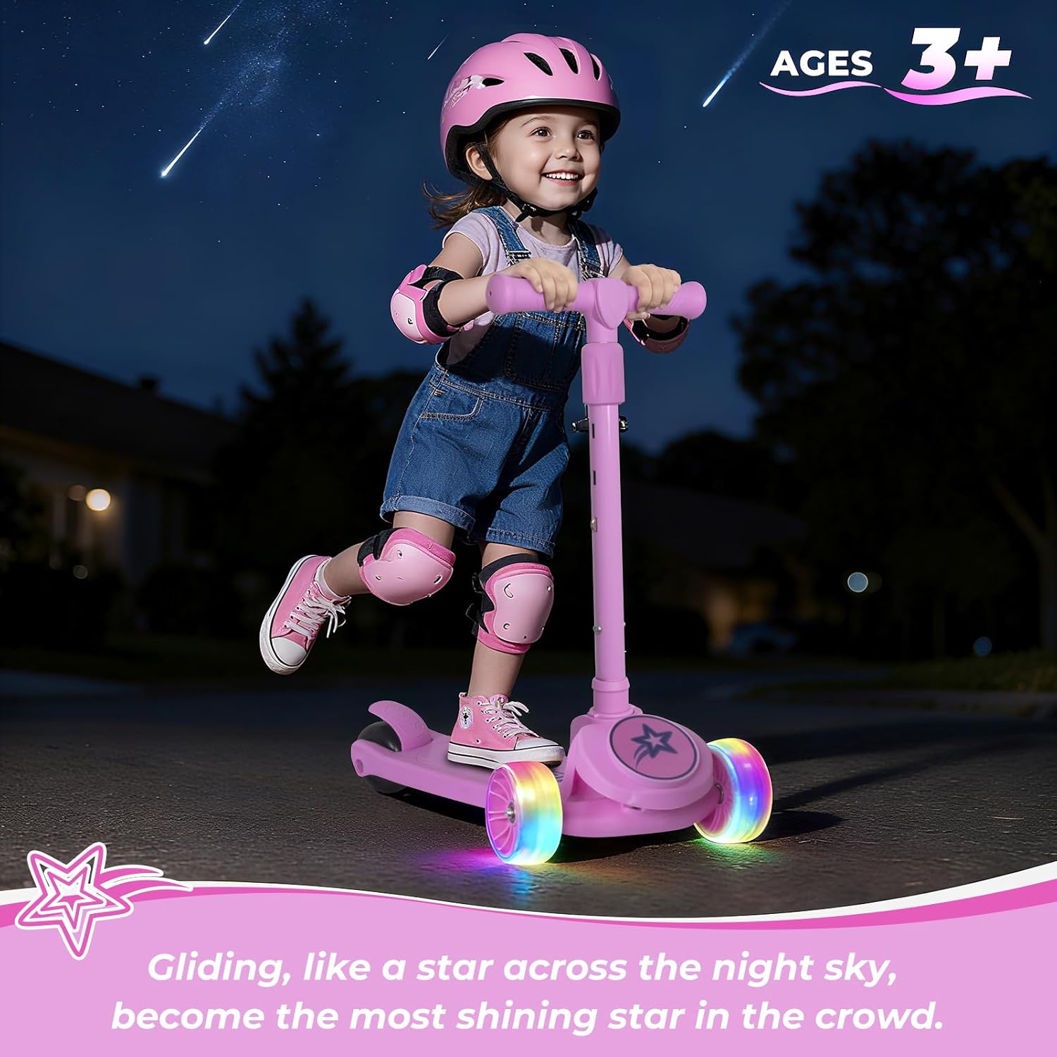 Nattork Kids Scooter for Boys Girls with Light Up Wheels, 3 Adjustable Height Handlebars, Lean-to-Steer Technology, Widen Anti-Slip Deck, 3 Wheel Scooter for kid ages 3-8, Support Riders Up to 110 LBS - Image 2