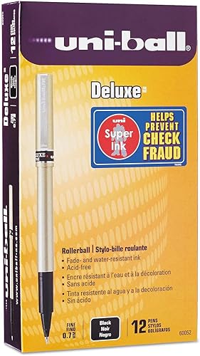 uni-ball Bolígrafo de bola de rodillo de lujo impermeable, tinta negra, fina, docena