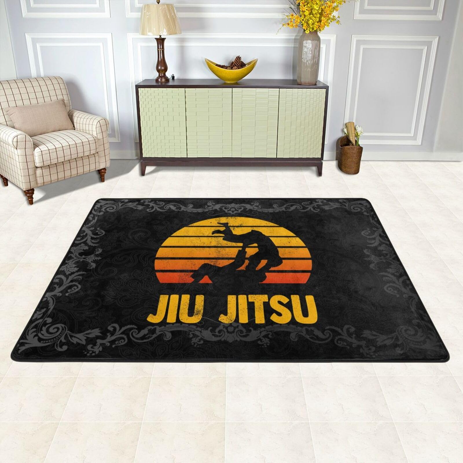 Jiu Jitsu Retro Vintage Flannel Area Rug Non-Slip Carpet for Living Room Bedroom