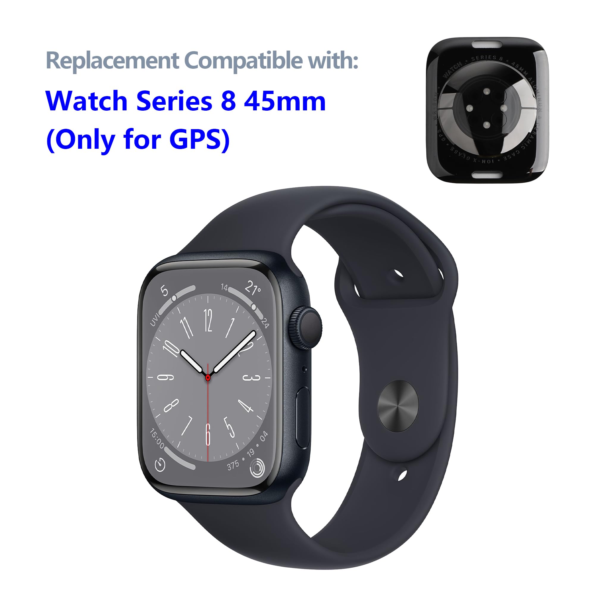 SWARK New Back Cover Glass Heart Rate Part Connector +NFC Compatible with A-pple Watch Series 8 45mm (Only for GPS) with Upgraded Repair Tools Kit