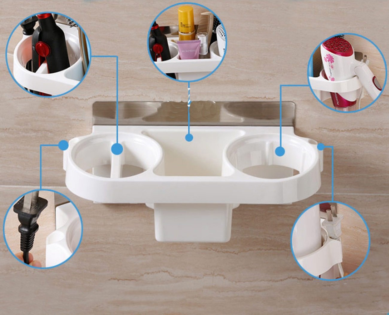 Multi-propósito Lechón Secador de Pelo Titular Montaje en Pared Secador de Pelo Estante Colgante Secador de Pelo Rack con Taza para Peine Plancha de Pelo Enchufe Enchufe Titular Baño