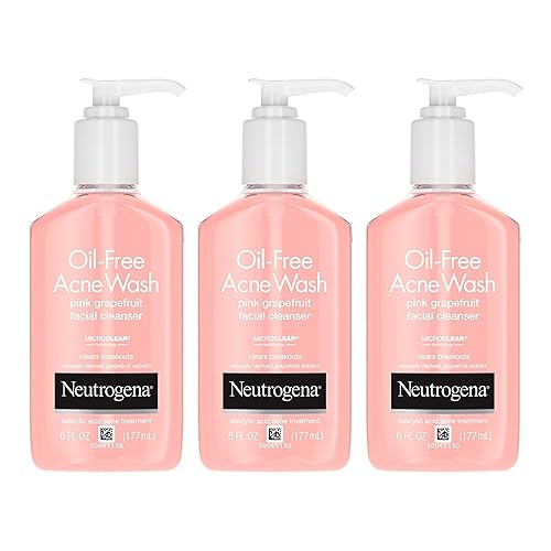 Neutrogena Limpiador de poros de pomelo rosa sin aceite y limpiador facial líquido diario con 2% de ácido salicílico medicamento para el acné y