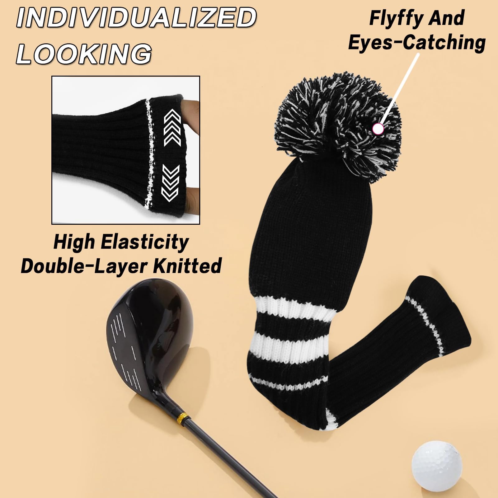 Schlägerkopfhüllen für Driver Fairway Holz Hybrid Golfschlägerhaube Golfschlägerhauben Golf Headcover Set, Schlägerhauben Club Covers Austauschbaren Nummernschild 1 3 5 7 X