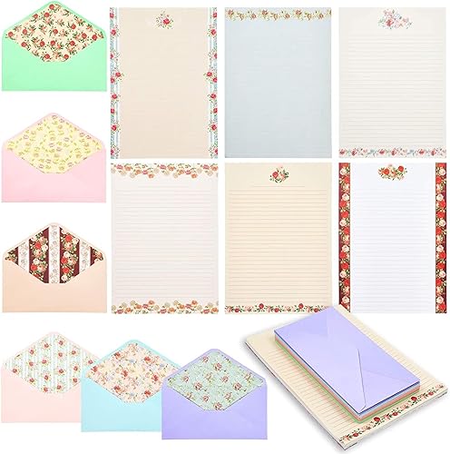 Juego de papel y sobre de papelería floral vintage (10.2 x 7.25 pulgadas, 60 hojas y 30 sobres)