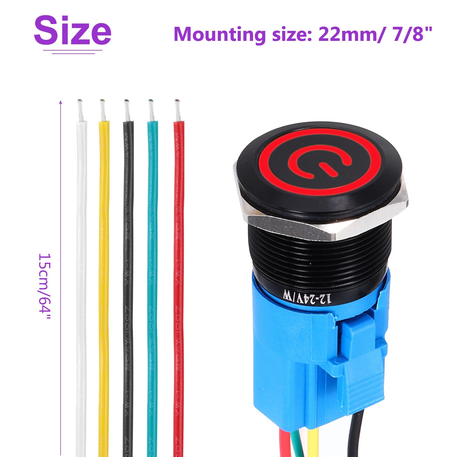 DMiotech 2 Pcs 22mm / 7/8" Push Button Switch - Image 4