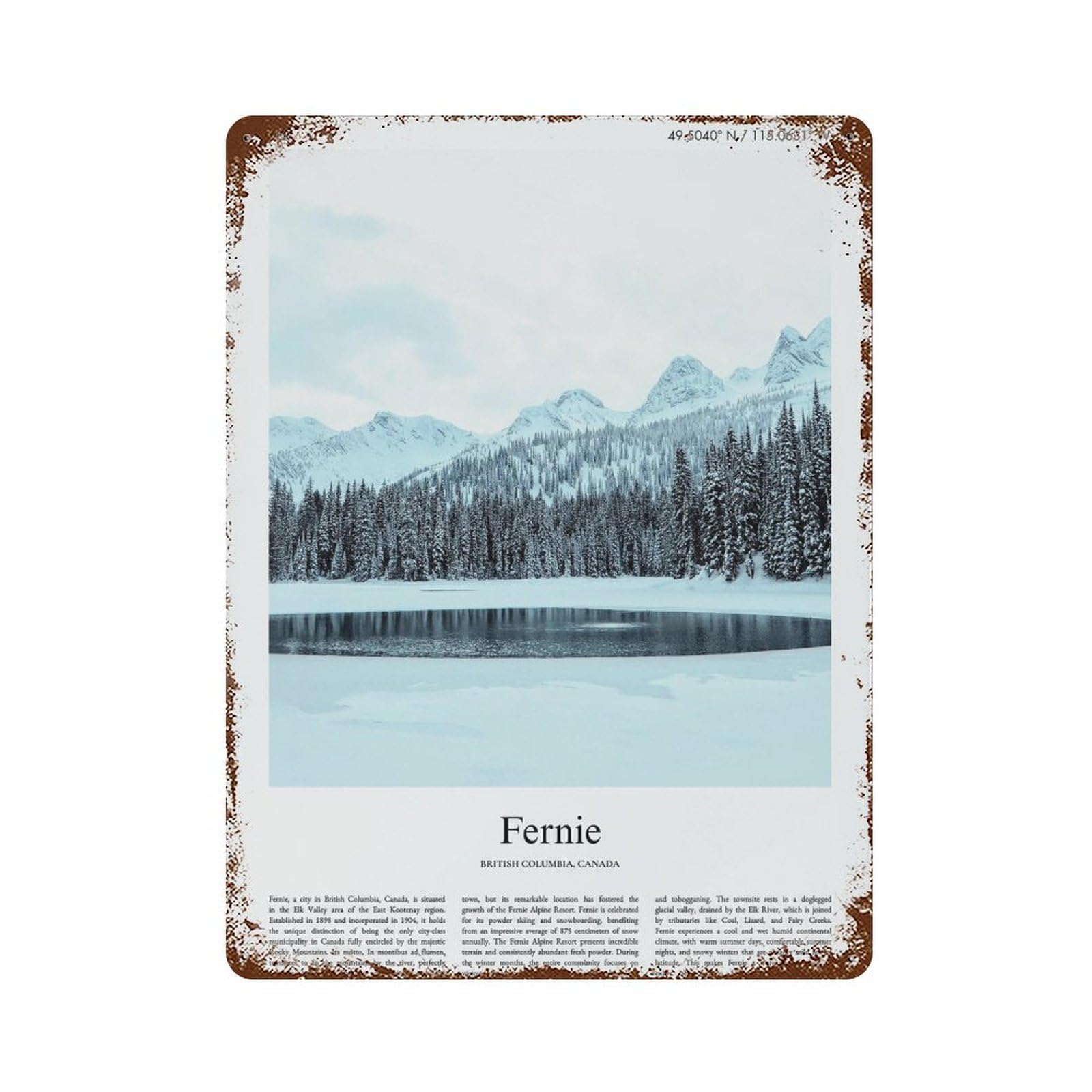 xiaoxiaoshen Fernie British Columbia, Canada City Scenery Wall Decor Art Metal Tin Poster Modern Home Decor Art Home Bar Shop Decorations Vintage Sign 40x30cm
