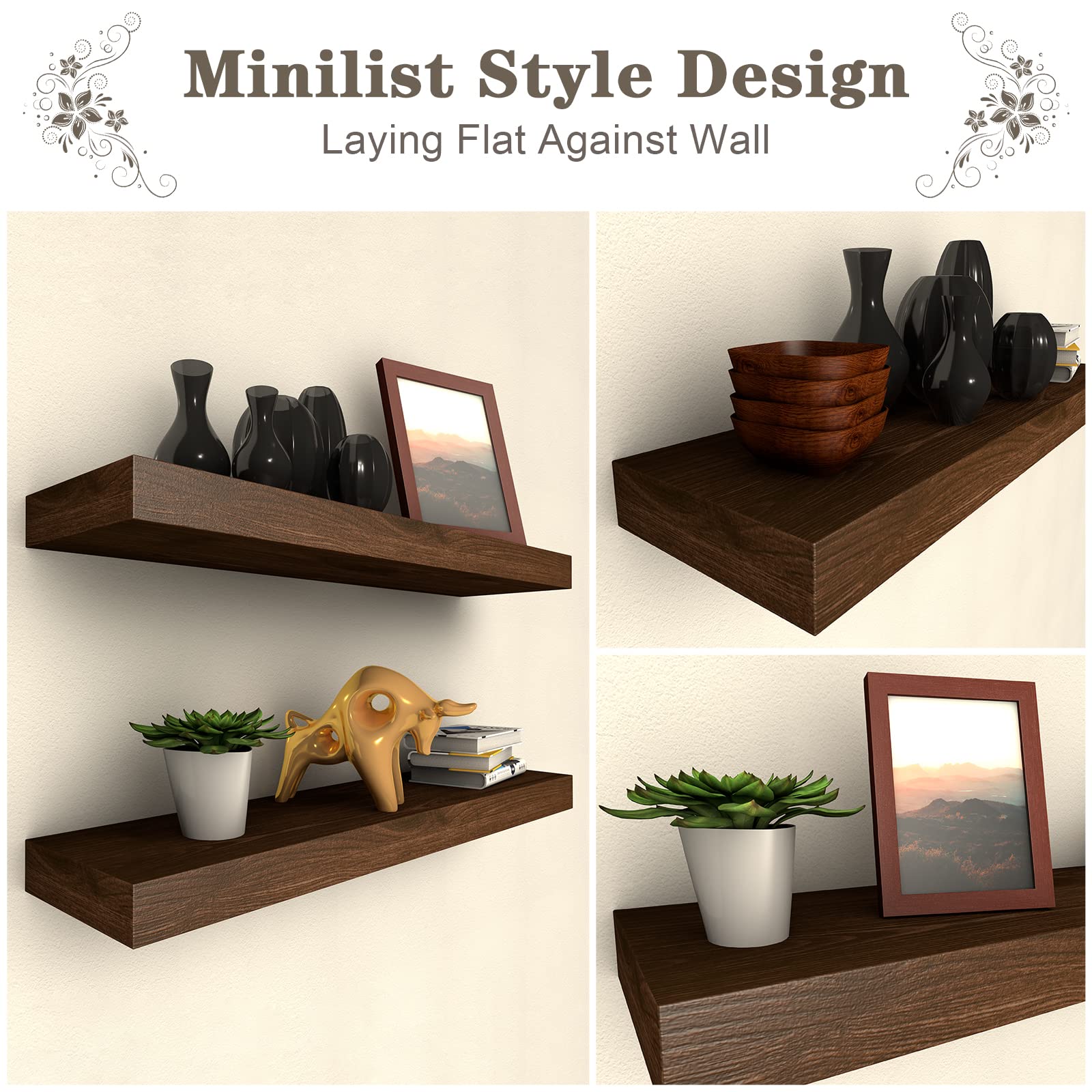 Juego De 2 Estantes Flotantes De Madera De Pino Para Pared | Sin Taladrar, Fácil Instalación | Soporte Oculto Y Resistente Hasta 40 Lbs | Ideal Para Sala, Baño, Cocina O Dormitorio | Acabado Roble Miel