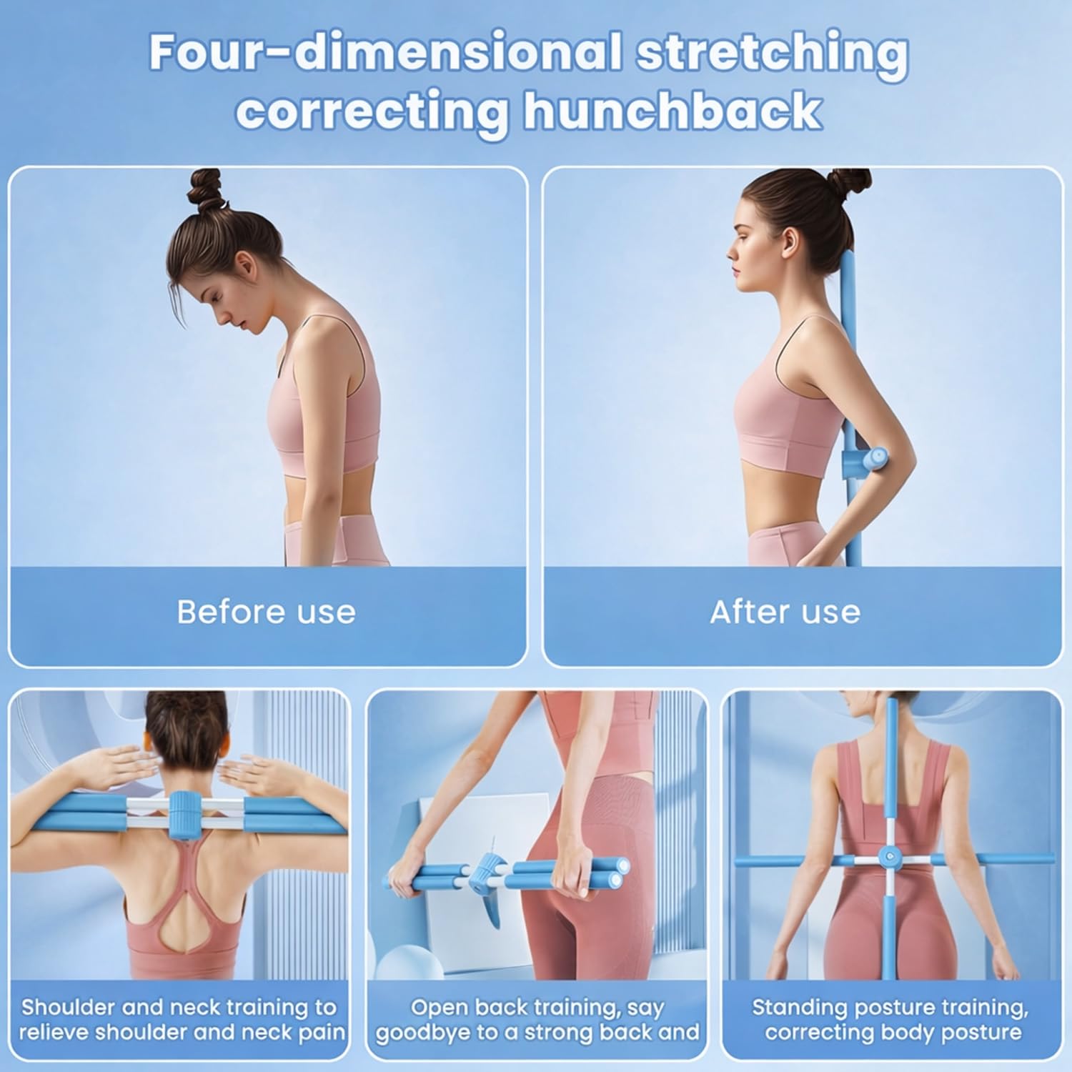 Bâtons de Correction de Posture de Yoga, Bâton de Pilates Rétractable pour Adultes et Enfants